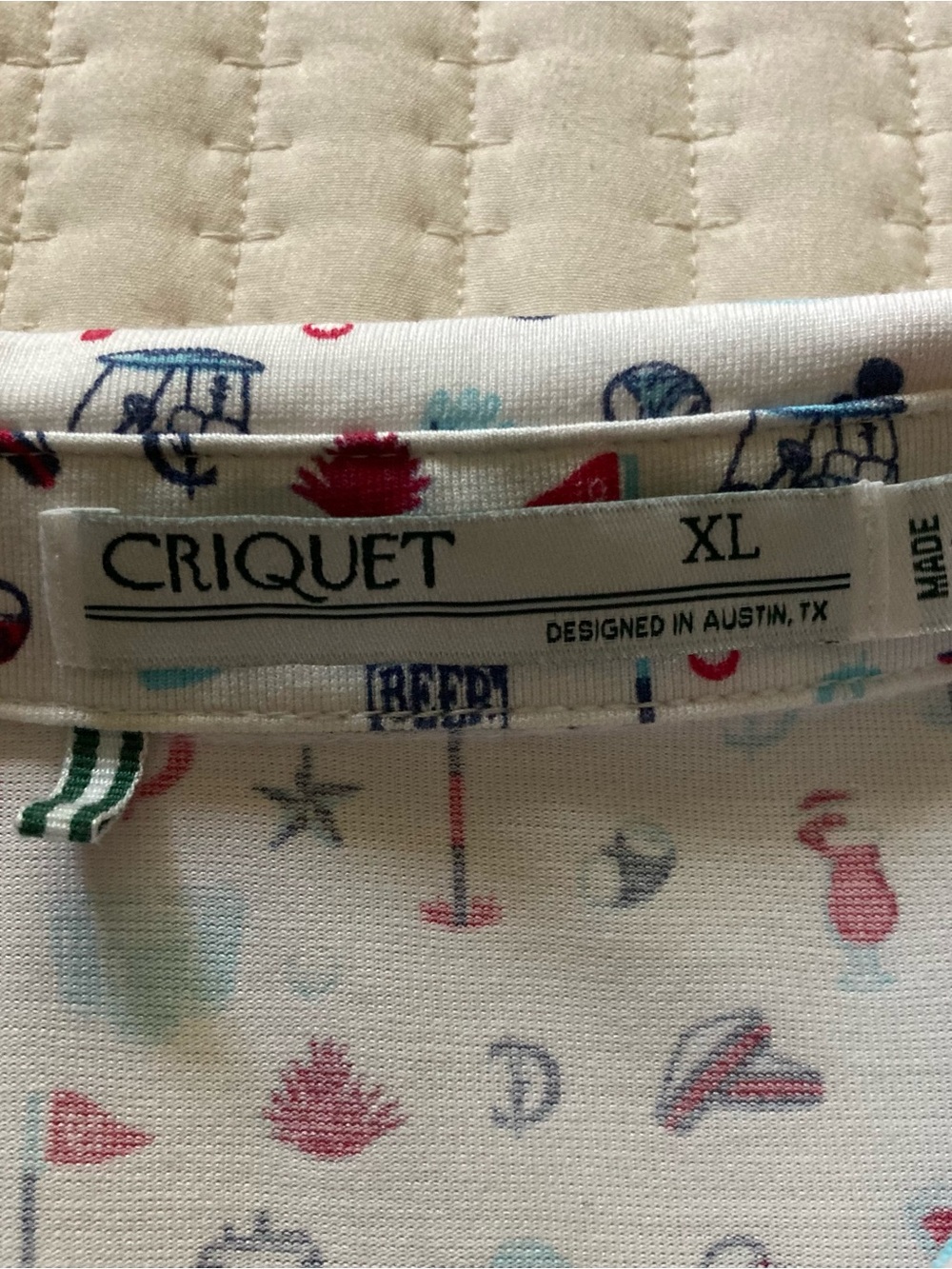 Criquet Golf Beer Themed AOP Polo Shirt Men’s XL White Red Blue Poly Pima Cotton - Picture 6 of 10